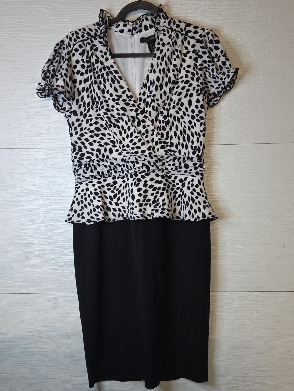 White House Black Market Black and White Polka Dot Peplum Sheath Dress